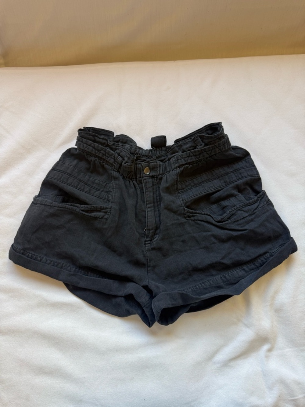 Free People Black High-Waist Paperbag Shorts